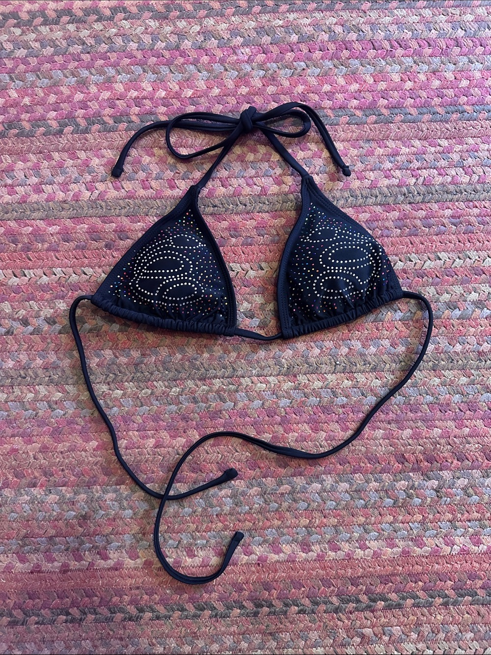 Black Rainbow Rhinestone snake Triangle Bikini Top